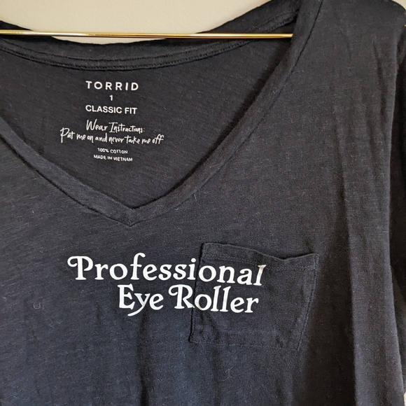 Torrid Black Classic Fit "Professional Eye Roller" Graphic Printed Tee, size 1X - Picture 2 of 4